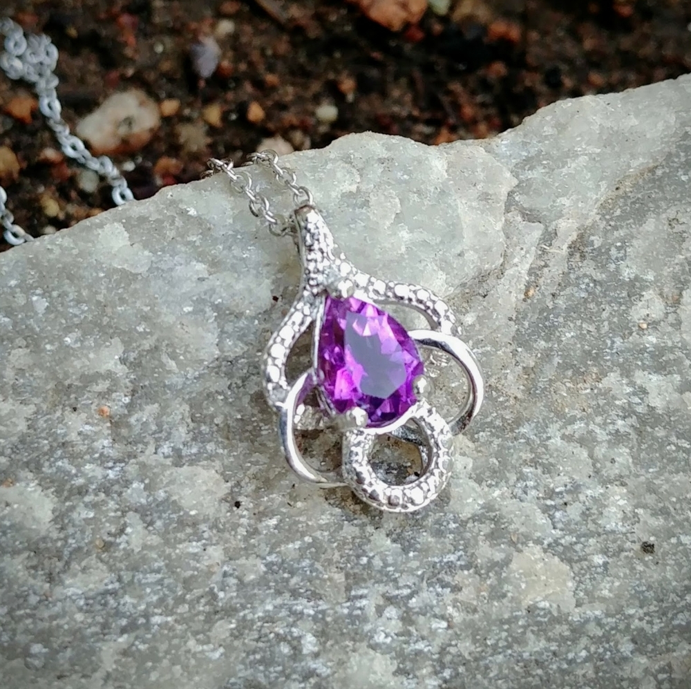 Amethyst and Diamond Abstract Necklace in SS